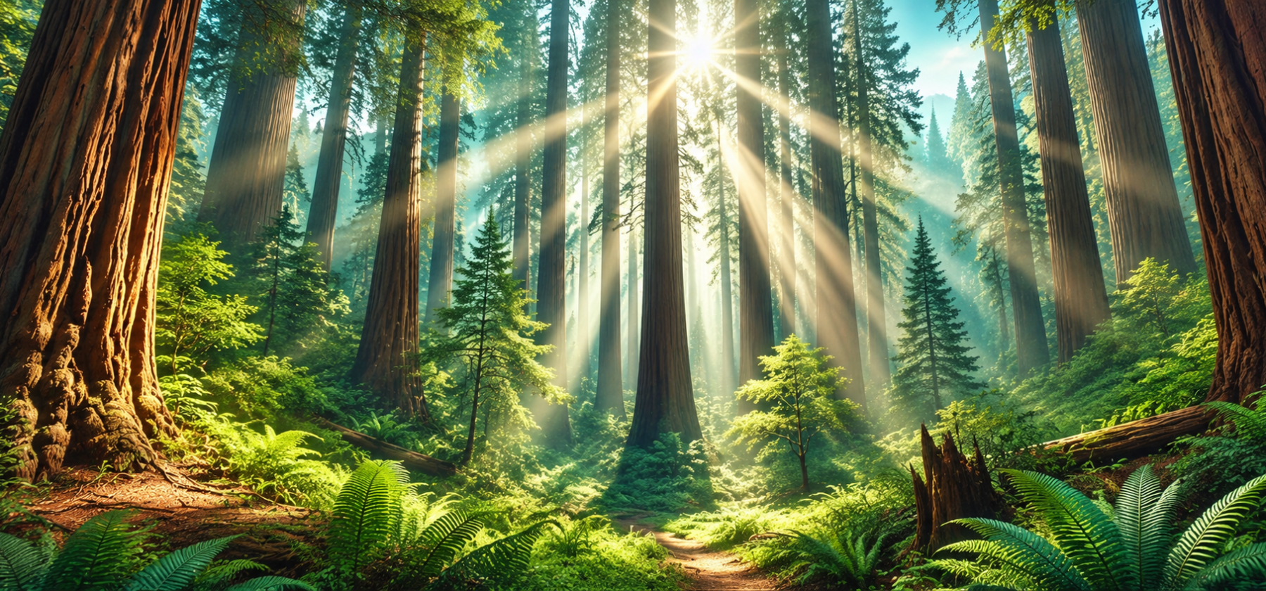 Sunbeams Through the Redwood Forest